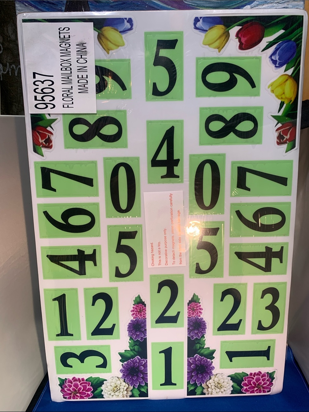Floral Mailbox Number Magnet Set - Green Background with Black Numbers